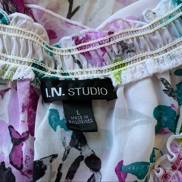 I.N. Studio Large White Purple Flower Shirt Top - Picture 4 of 4